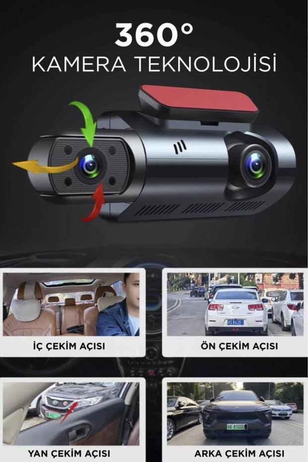 Ta-03 Siyah 1296p Araç Içi 2 Kameralı Lcd Ekranlı Gece Görüşlü , G-sensörlü Kamera - 6