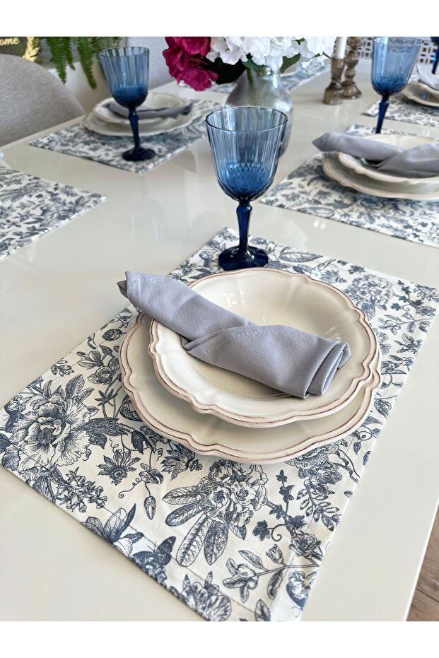 6 Stain-Proof Flower Patterned Gray American Serving