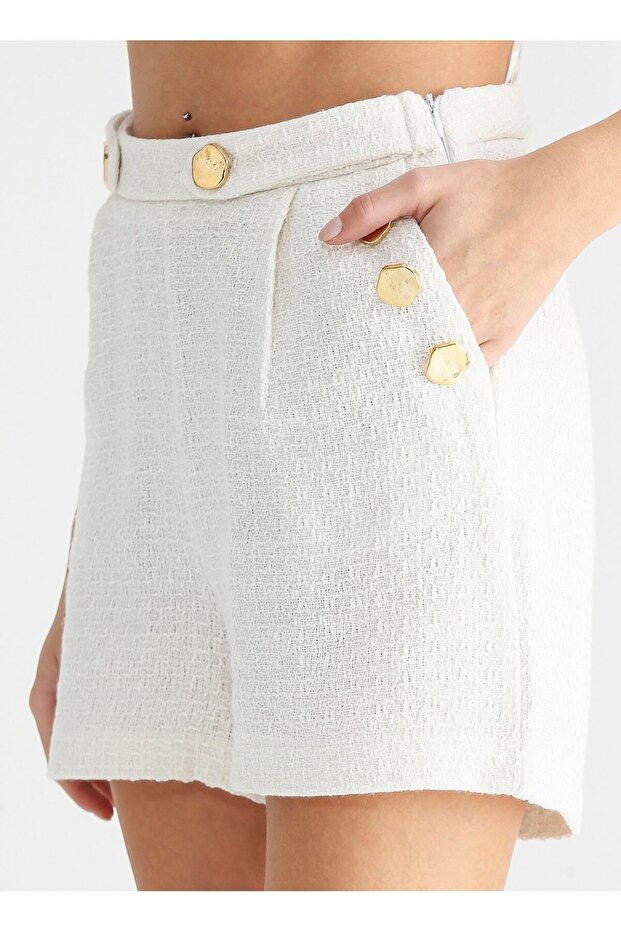 Comfort Normal Bel Basic Ekru Kadın Şort Cm-bostona - 5