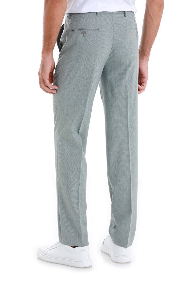 بنطال قماش منقوش بقصة عادية باللون الأخضر مع جيوب جانبية - 5