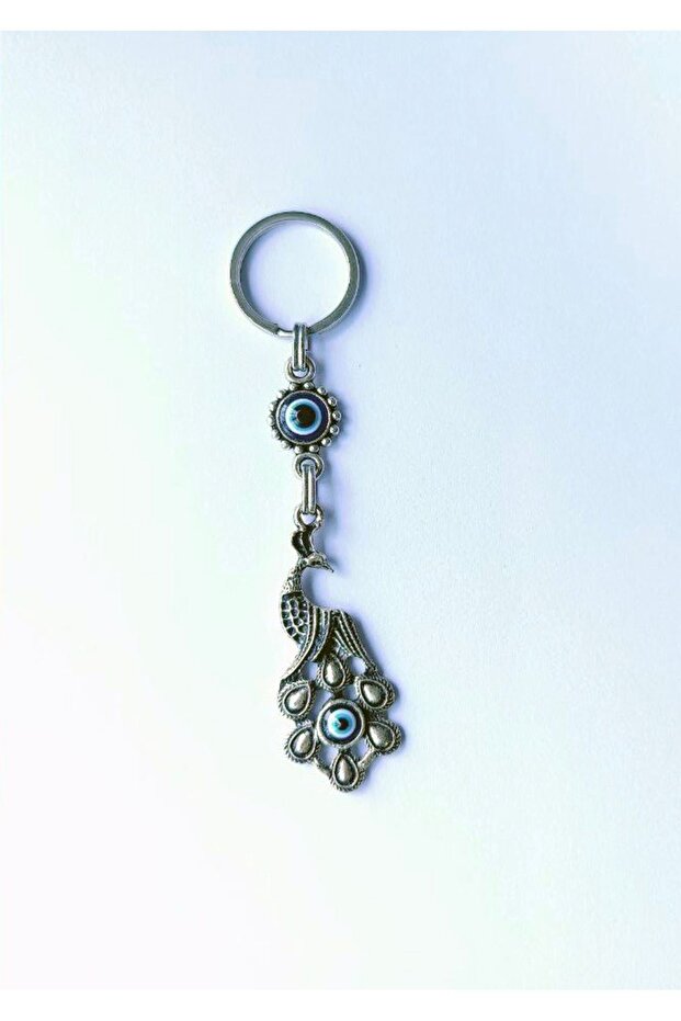 Peacock Patterned - Evil Eye Bead Keyed Gift Bag Accessory - 4