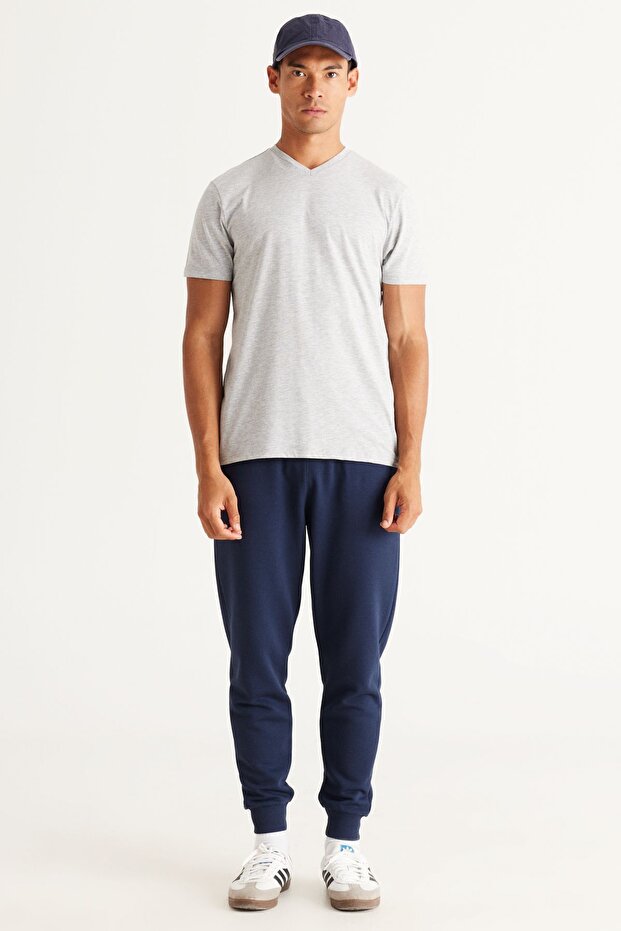 Erkek Gri Melanj-Gri Melanj 2'li Paket Slim Fit Dar Kesim Pamuklu Basic Tişört - 5