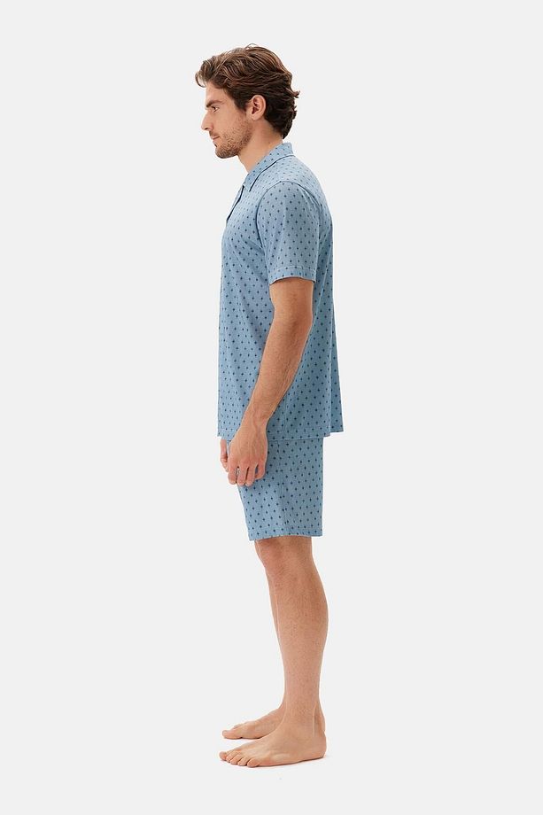 Mavi Desenli Gömlek Şort Pijama Takımı - 3
