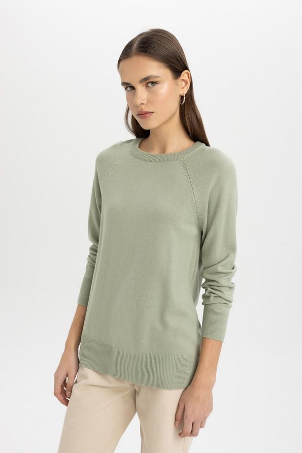 Yumuşak Dokulu Bisiklet Yaka Reglan Kol Basic Düz Triko Kazak I6913az24wn - 3