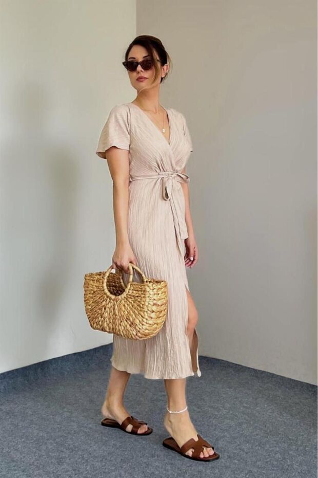 Kadın Helen Camel Midi Elbise - 2