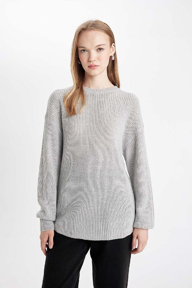 Regular Fit Bisiklet Yaka Selanik Kumaş Basic Düz Triko Kazak H6905az24wn - 4
