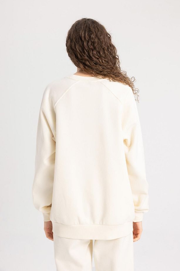 Oversize Geniş Kalıp Bisiklet Yaka Basic Düz Kalın Sweatshirt V2697az24sp - 6