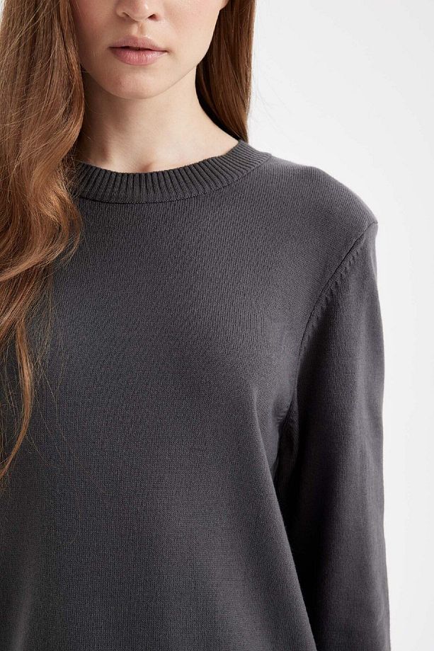 Regular Fit Bisiklet Yaka Yırtmaçlı Basic Düz Triko Kazak Tunik H3431az24au - 5