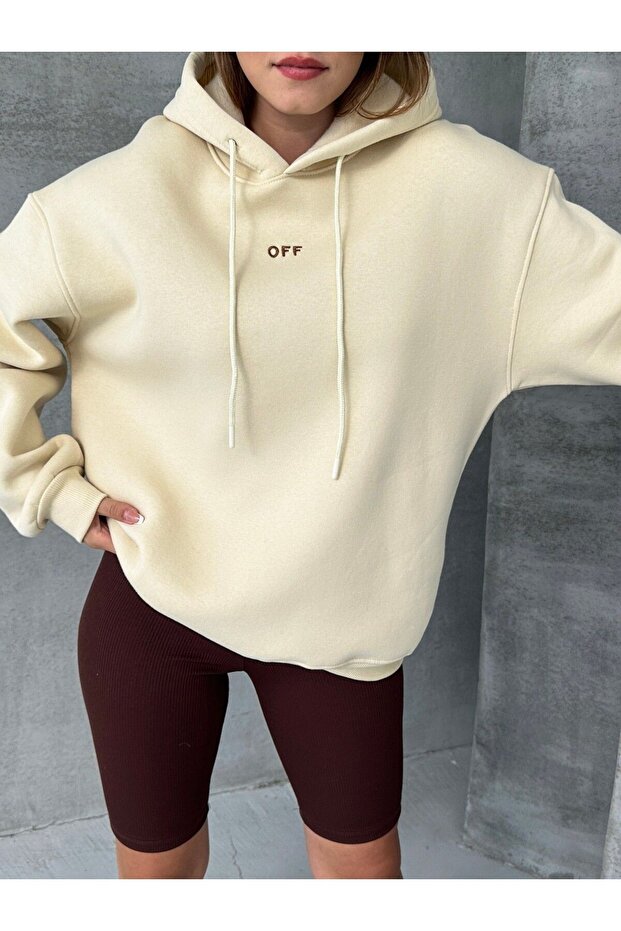 Kapüşonlu Nakışlı Oversize Sweatshirt