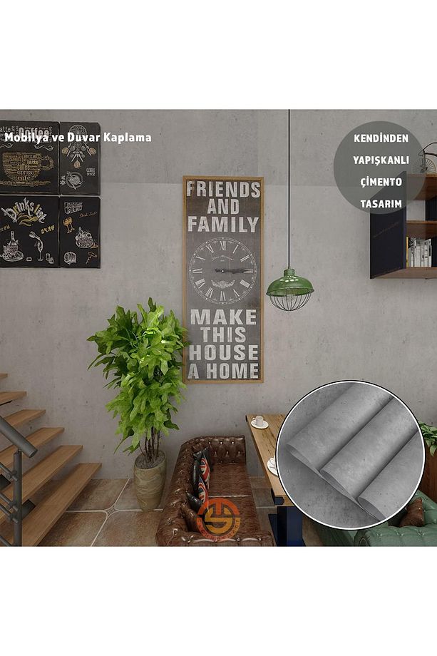 60cm×100cm Kendinden Yapışkanlı Çimento Görünümlü Duvar Kağıdı Dolap Masa Tezgah Kaplama - 7