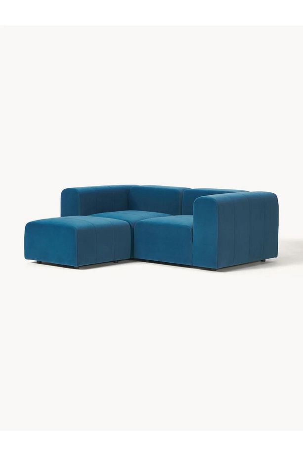 Pietro 3 Modül Köşe (2 MODÜL VE PUF TAKIM), Yönsüz Kadife, Mavi - 3