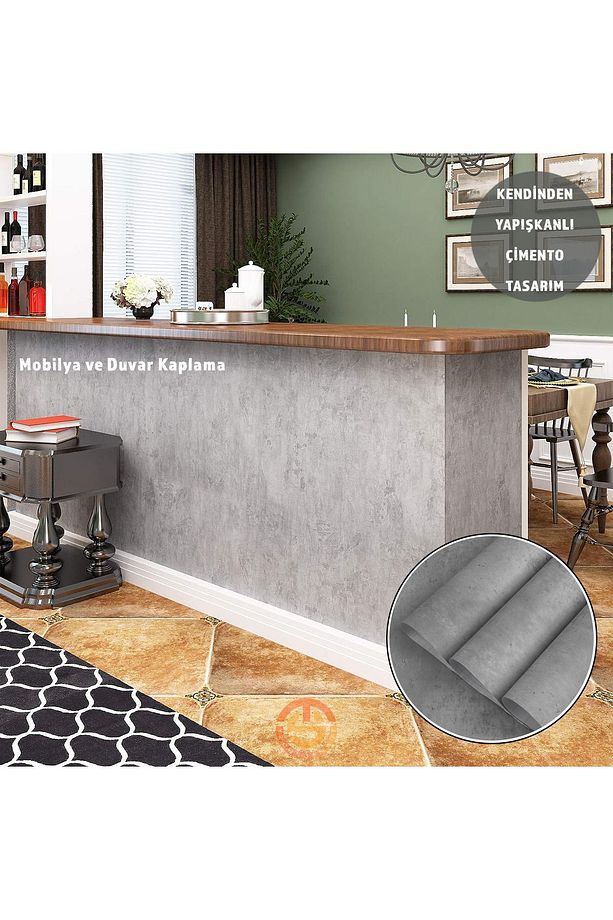 60cm×100cm Kendinden Yapışkanlı Çimento Görünümlü Duvar Kağıdı Dolap Masa Tezgah Kaplama - 2