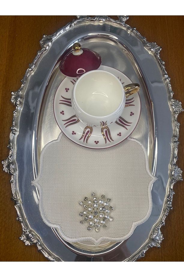 6 Adet Linen Keten Ekru Renk Şık İncili Kokteyl Sunum Peçetesi - 4