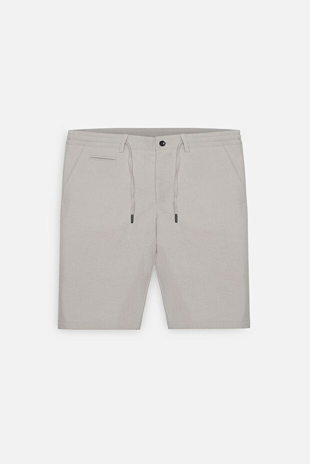 Erkek Bej Slim Fit Dar Kesim Yan Cepli Gofre Desenli Şort - 6