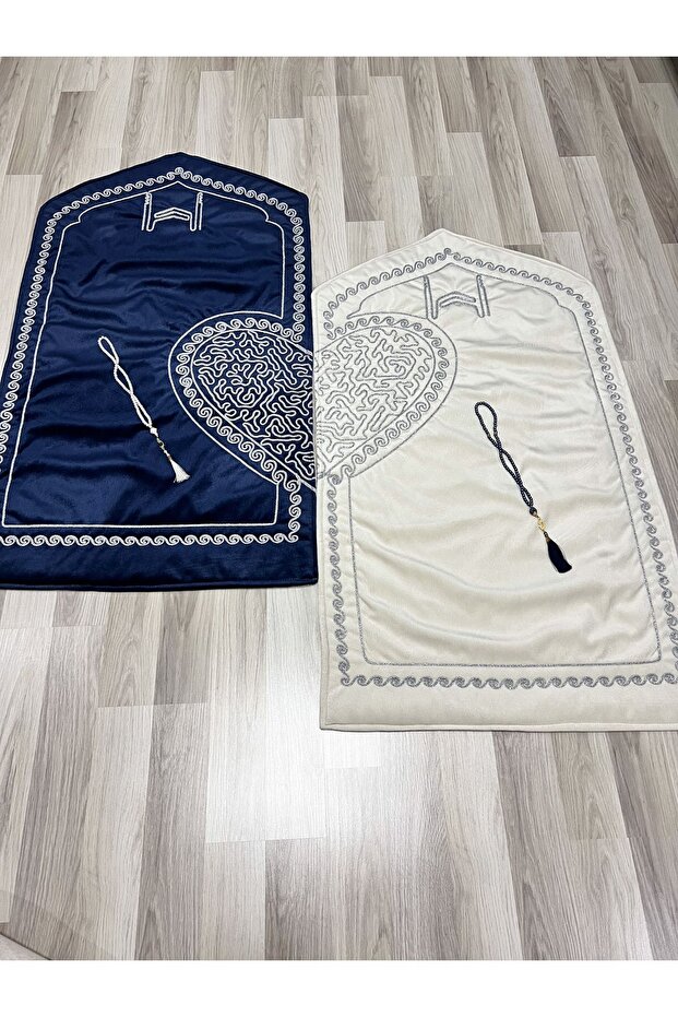 Heart Prayer Rug Paired Double Prayer Rug with Rosary Bridal Groom Bundle Gift Dowry Holder