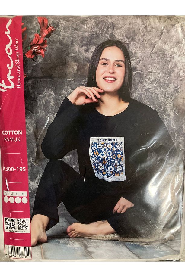 Uzun Kol Pamuk Pijama Takımı - 1