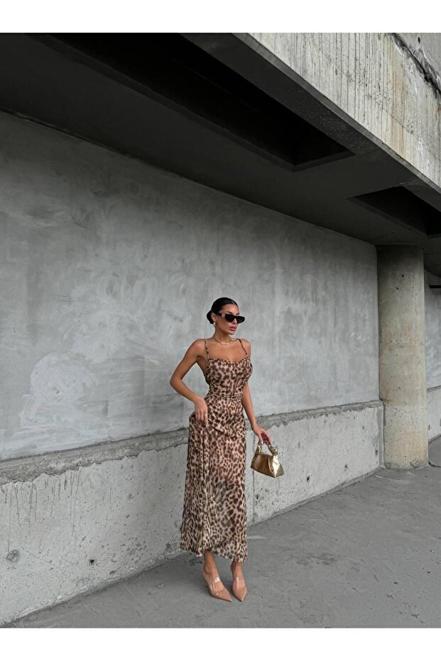 نمط الفهد - فستان مبطن بقصة منخفضة من الخلف - 3
