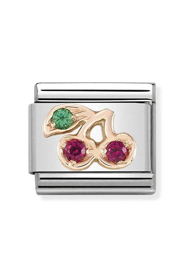 Composable Rose Gold and Cz Cherry Classic Symbols in 9k Stainless Steel