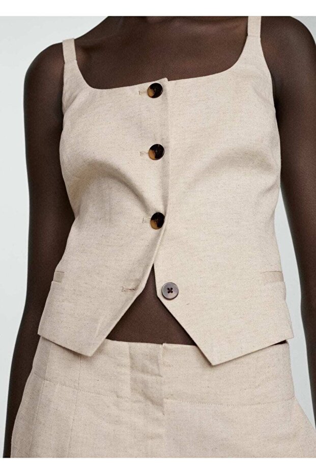 Düğmeli pamuklu bluz - 7