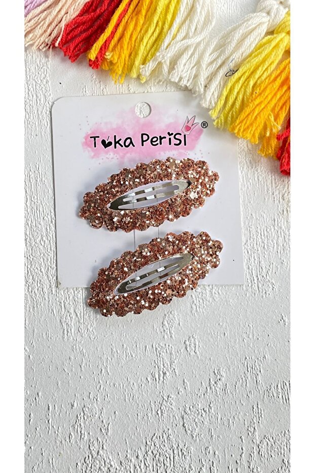 Powder Pink Shine Glittery Snap-Fastened 2-Piece Hair Clip 6cm