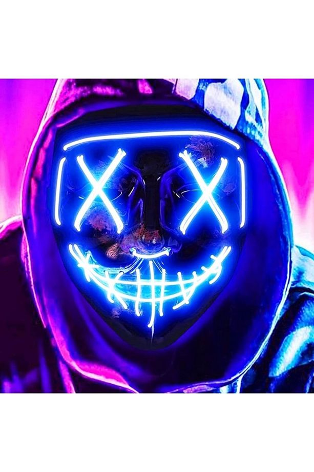 Hallowen 3 Modlu Led Işıklı Neon Parti Eğlence Cadılar Bayramı Yılbaşı Maskesi Mavi - 1