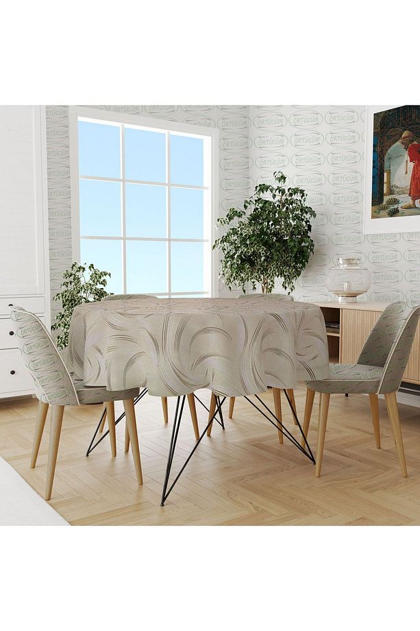 Pvc Muşamba Mutfak Yuvarlak Masa Örtüsü Elyaflı Astarlı Silinebilir Naylon 140 cm Modern - 3