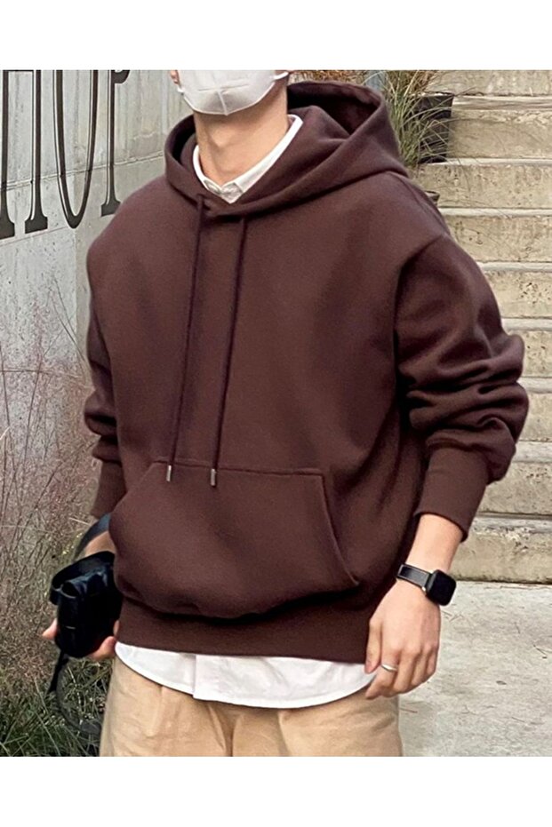 سويت شيرت رجالي بني مدمج - ثلاثي الخيوط - 1