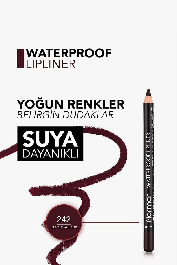 Waterproof Lipliner - Suya Dayanıklı Dudak Kalemi No:242 Deep Bordeaux 1.14 g 8690604567577 - 5