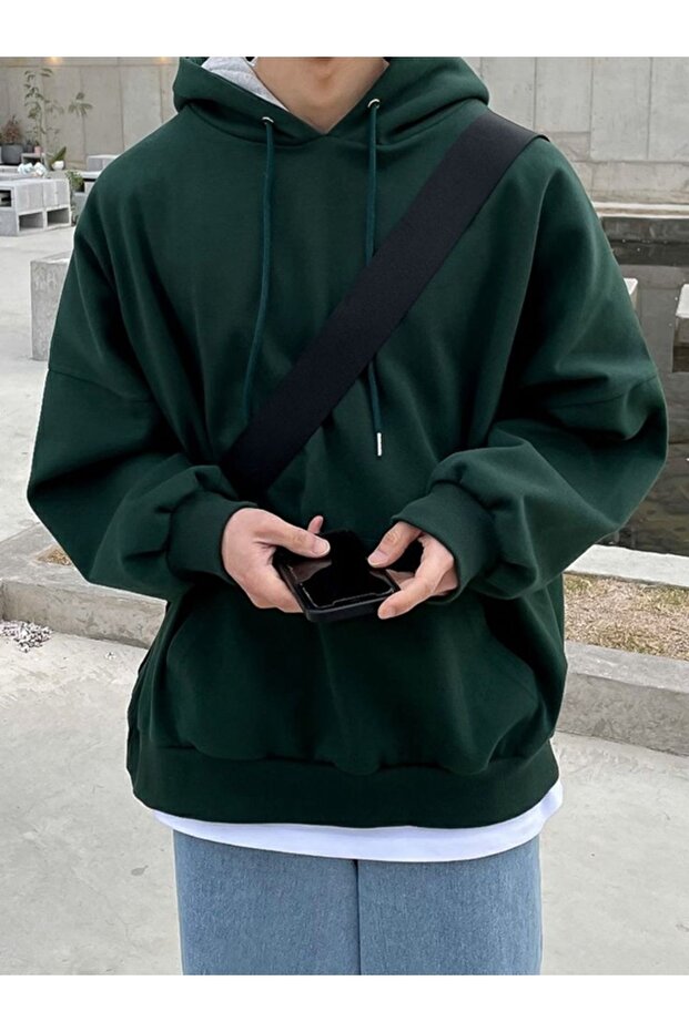 Green Men's Sweatshirt - Three Thread, Compact Design - 1