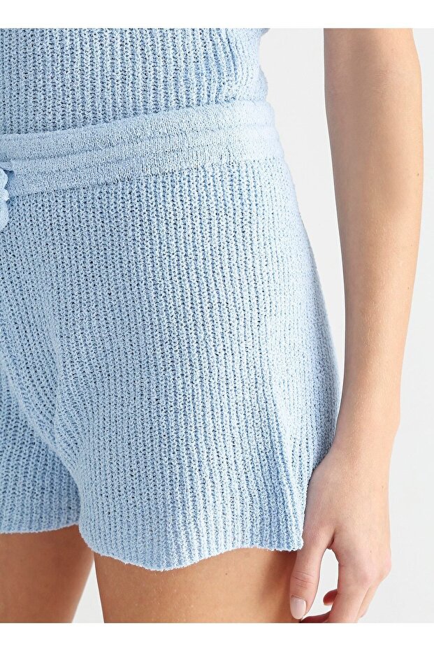 Lastikli Bel Basic Mavi Kadın Şort Femand - 4