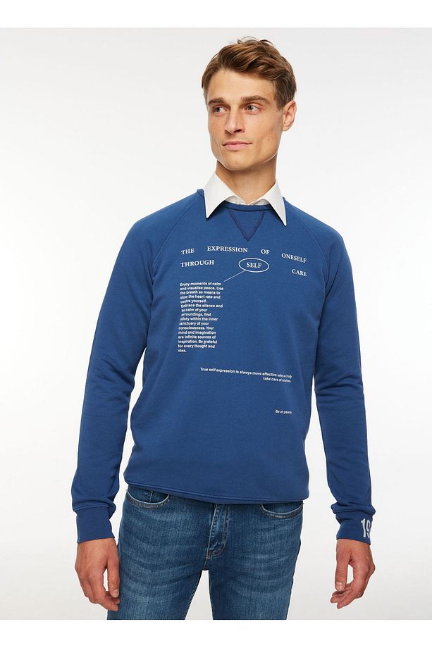 Bisiklet Yaka Baskılı Lacivert Erkek Sweatshırt Spbf3wm-swt5019 - 1