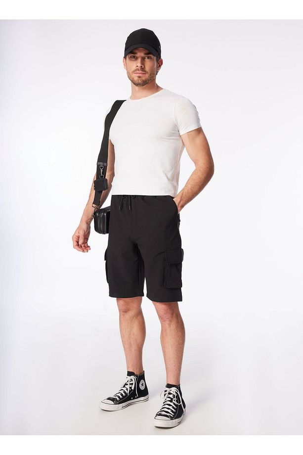 Siyah Erkek Lastikli Basic Su Itici - Bi Strech Bermuda Şort F4sm-sht 0265 - 2
