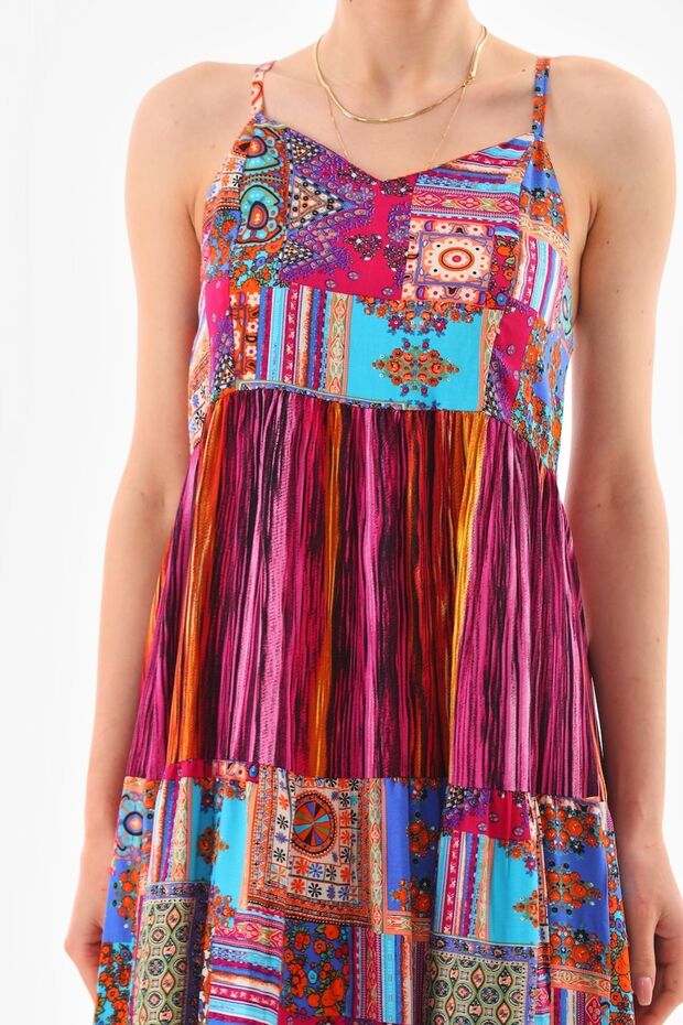 Rochie cu bretele patchwork - 7