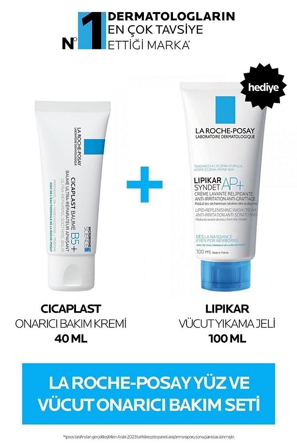 Yüz&Vücut Onarıcı Cilt Bakım Seti:Cicaplast Onarıcı Bakım Kremi 40ml&Lipikar Vücut Yıkama Jeli 100ml - 1