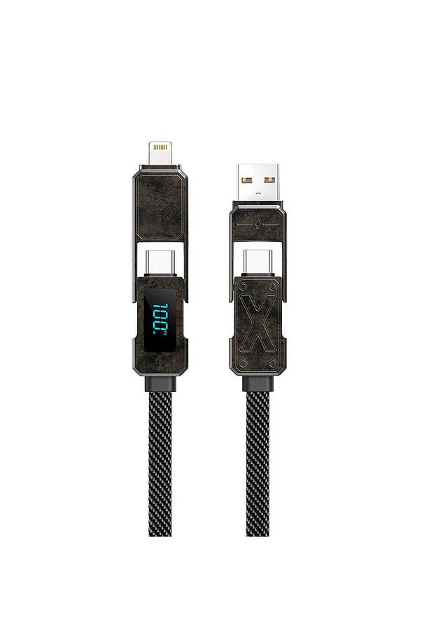 Çoklu Şarj Kablosu Wiwu Wi-C039 Titan Serisi Usb&Type-C&Lightning LED Dijital Göstergeli 1.5M Siyah - 1
