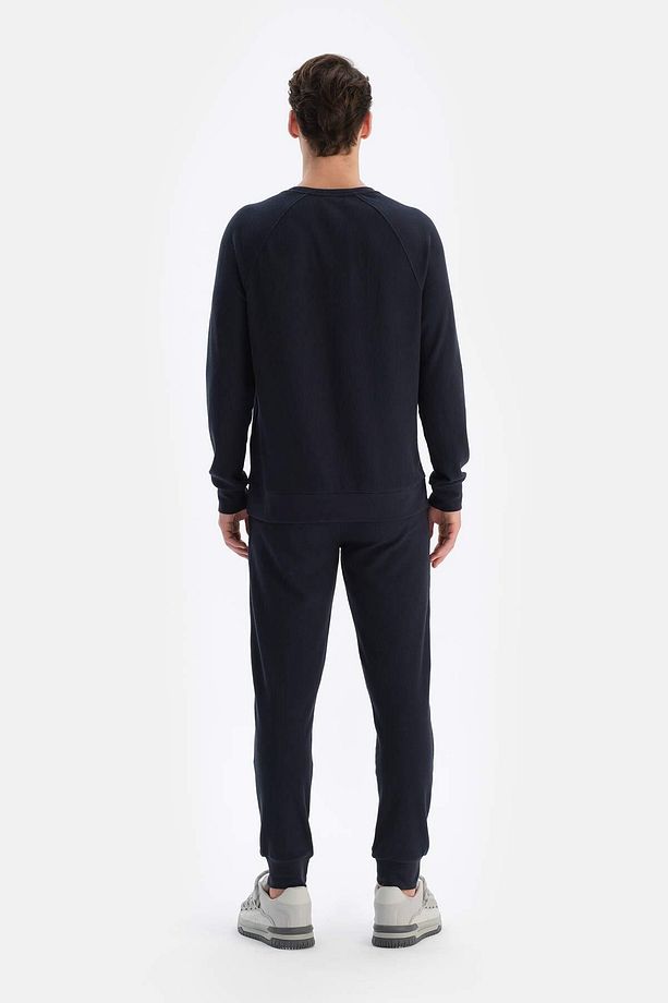 Lacivert Bisiklet Yaka Uzun Kollu Waffle Sweatshırt - 2
