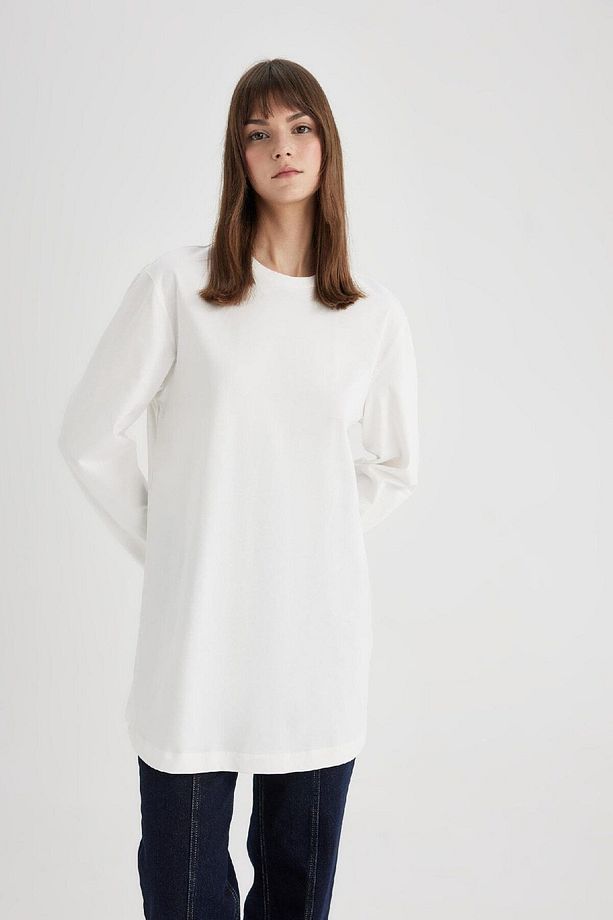 Regular Fit Bisiklet Yaka Basic Düz Uzun Kollu Tişört Tunik B2586ax24sp - 3