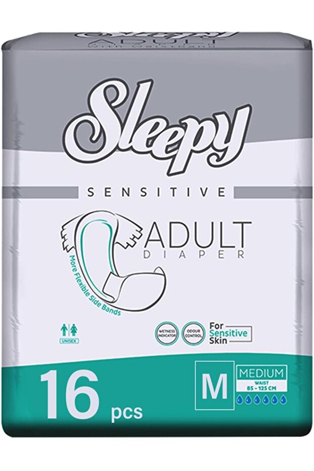 Hypoallergenic Medium Adult Diapers|16 pcs|Unisex|Odour Control|85-125cm|Adjustable