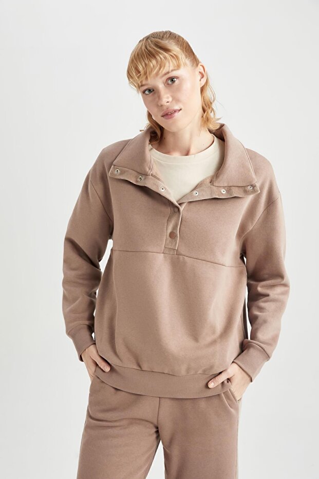 Fit Oversize Fit Stand Collar Polar Sports Sweatshirt A7154ax23au