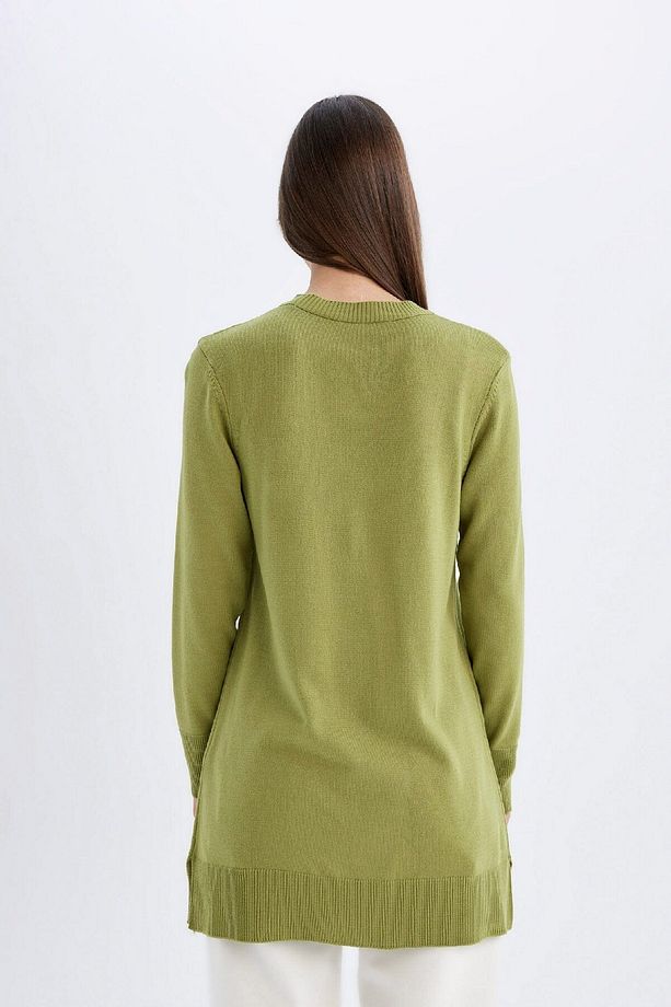 Regular Fit Bisiklet Yaka Yırtmaçlı Basic Düz Triko Kazak Tunik H3431az24au - 6