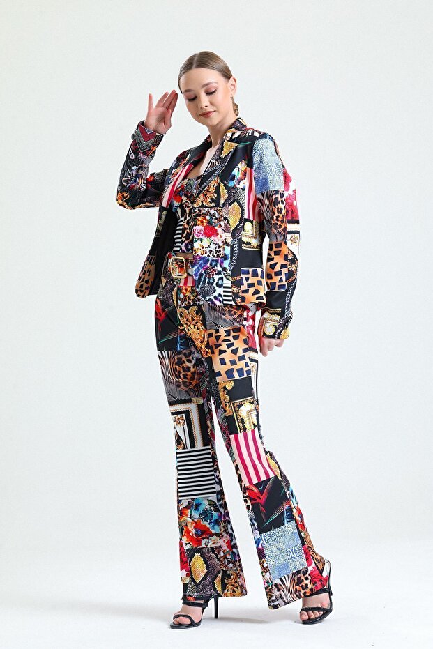 سترة سكوبا مطبوعة رقمية بأزرار أمامية| Ckt33599 نمط مختلط - 7