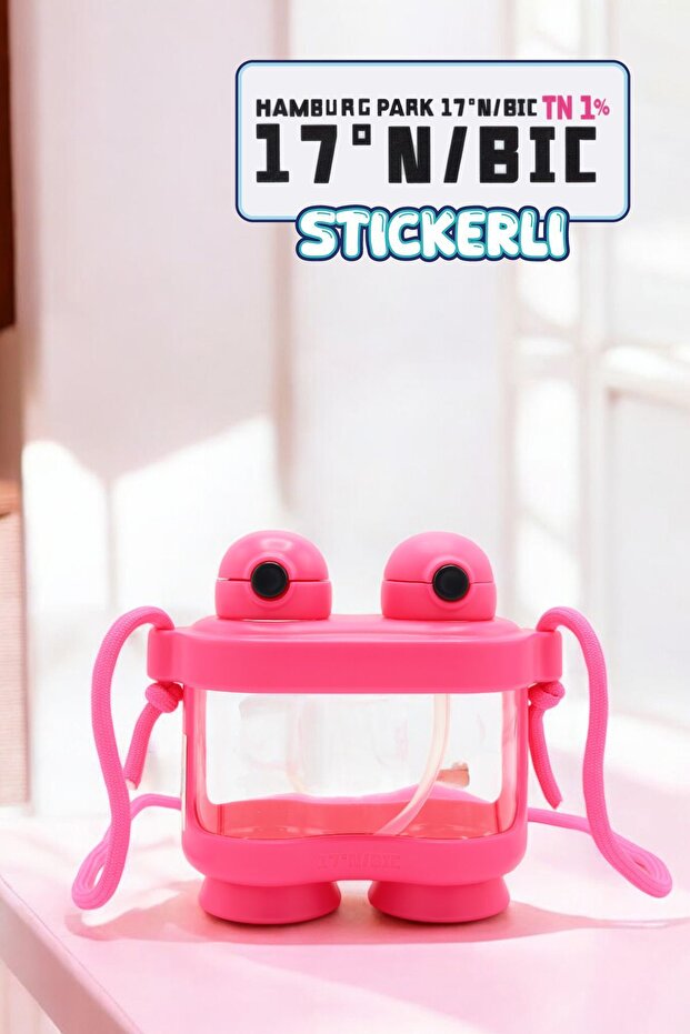 800 ml Cute Binocular Water Bottle - Double Lid Children's Water Bottle with Straw
