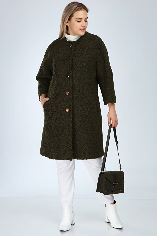 Kadın Haki Buklet Kaban - 3