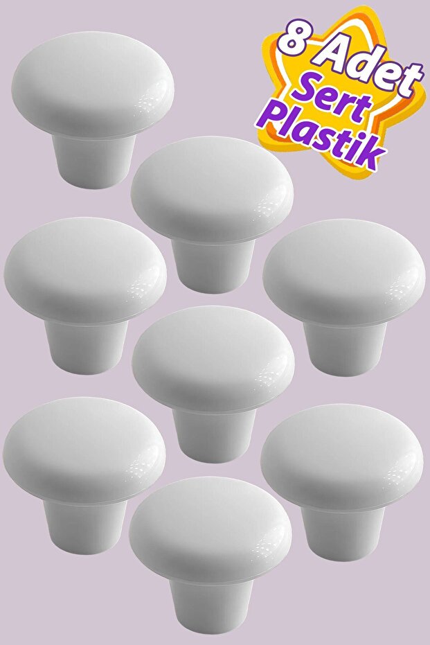 8 Pieces White Hard Plastic Mushroom Button Cabinet - Drawer Door Handle Furniture