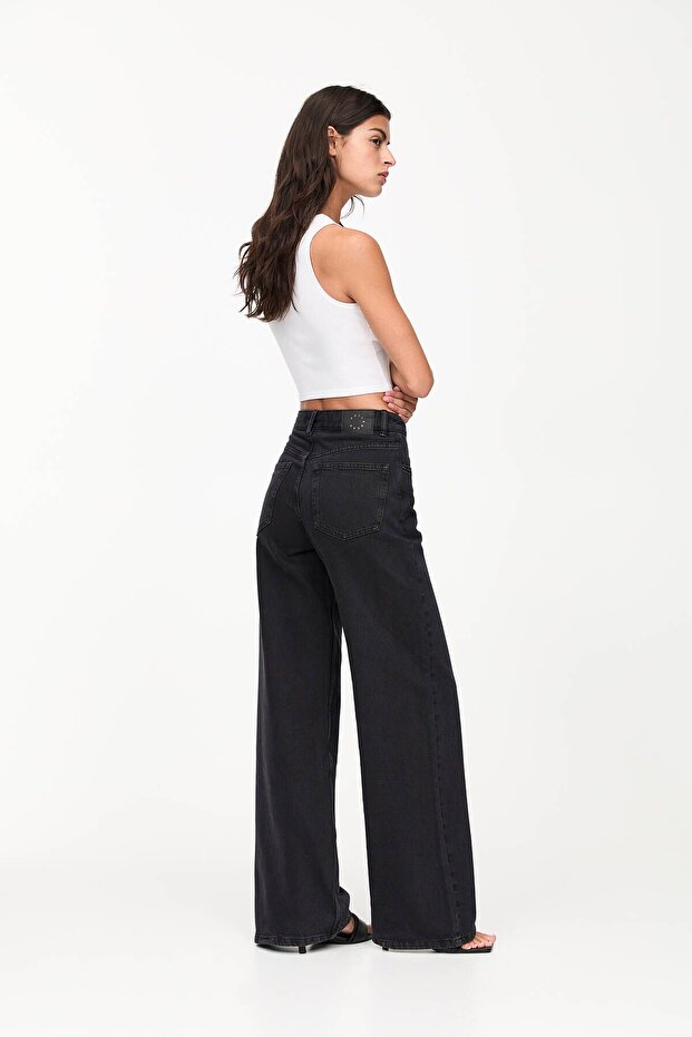 Yüksek bel geniş paça jean - 3