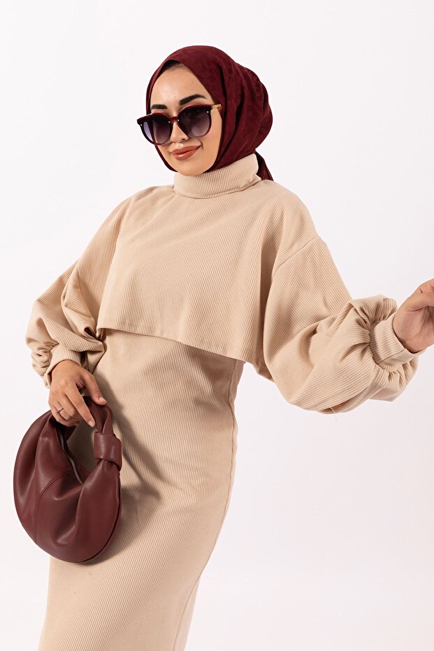 Ghazel İkili Örme Elbise Taş - 4