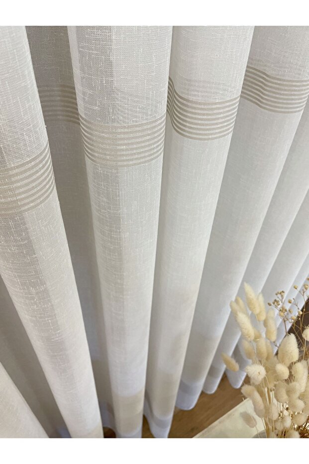 1/3 Sik Pleat with Linen Look Tape - Ecru/Beige Tulle Curtain