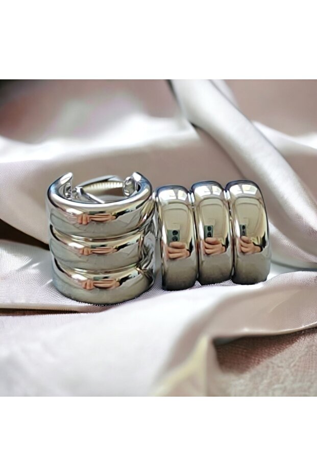 Çelik 3 Bombeli Halka Küpe - 2