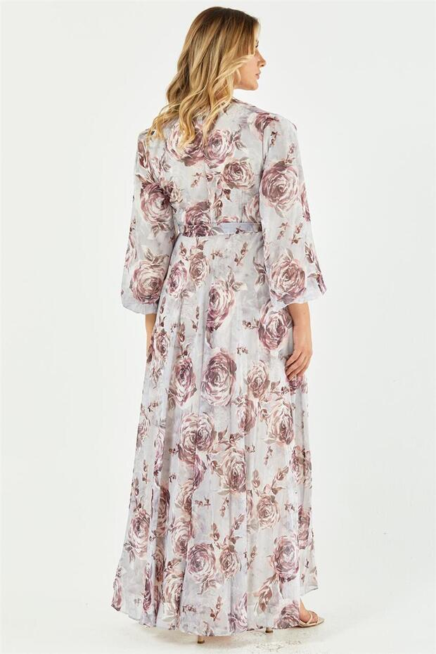 فستان رمادي منقوش بالزهور - 6