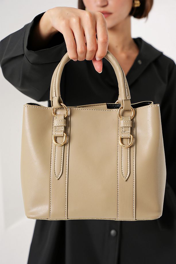 010164 Askılı Mini Tote Çanta - Taş - 1